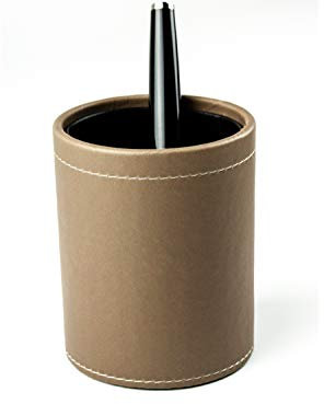 DELMON VARONE - Pot à crayons en cuir de pomme écologique recyclé avec doublure en PU et dessous en polaire antidérapante - Organiseur porte-crayons rond pour le bureau et la maison pour stylos