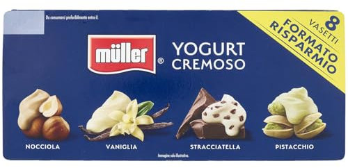 Müller Yogurt Cremoso Nocciola, Vaniglia, Stracciatella, Pistacchio, 8 x 125g