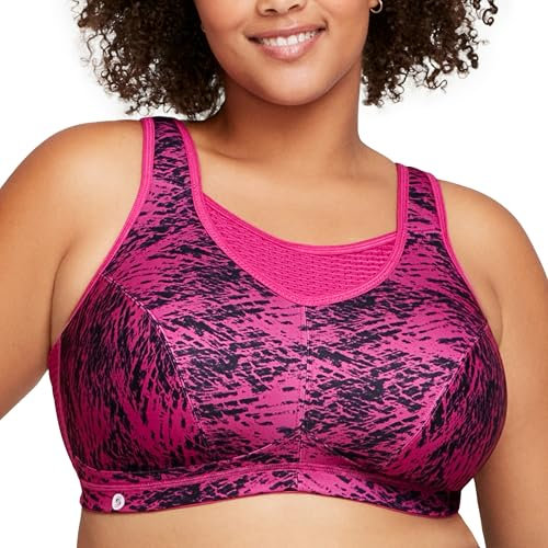 Glamorise Damen Hochleistungs Bustier Sport-BH, Fuchsia Print,95E