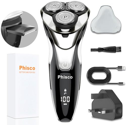 Phisco RMS8112-QuietPlus Men's Rechargeable Electric Razor - Cordless Wet & Dry Shaver with Precision Trimmer and Ultra-Quiet Operation