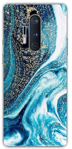 1001 coques Schutzhülle aus Silikon, bedruckt, kompatibel mit OnePlus 8 Pro, Marmor, Blau mit Glitzer