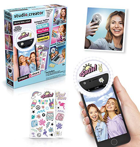 Canal Toys Selfie-Ringlicht, Clip-On auf Handy/Laptop/Tablet, 3 Leuchtmodi, personalisierbar mit Aufkleberbögen, ab 8 Jahren