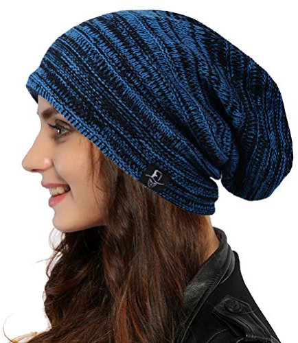 Ruphedy Damen Slouchy Beanie Mütze Knit Lange Baggy Slouch Skull Cap für Winter, B5001-blau, Einheitsgröße