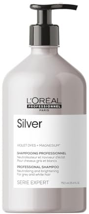 L'Oréal Professionnel | Anti-Gelbstich Haarshampoo für weißes, graues & blondiertes Haar, Violett-Pigmente, Serie Expert, Silver Shampoo, 750 ml