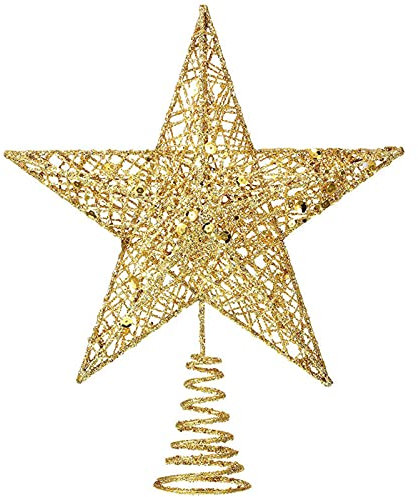 Estrella del árbol de Navidad Dorado Adorno de árbol de Estrellas Dorado Estrella con Purpurina Dorada Navideña Estrella Brillante de Copa de Árbol Parte Superior del árbol de Navidad Dorado 20cm