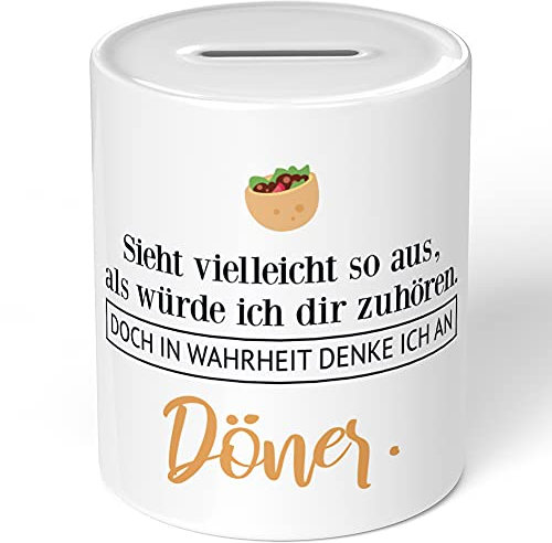 JUNIWORDS Spardose Sparbüchse, Sieht vielleicht so aus, als würde ich dir zuhören. Doch in Wahrheit denke ich an Döner (1001619)