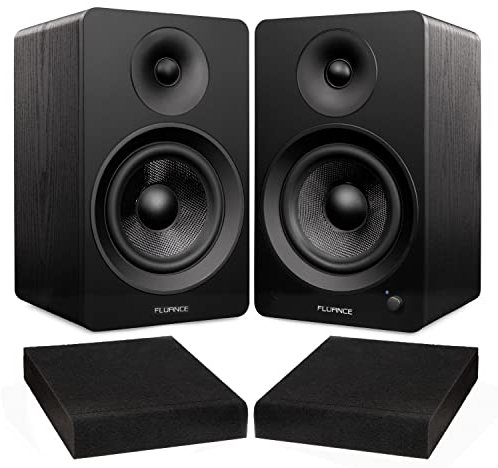 Fluance Ai61 Black Ash Powered 2.0 Stereo Bookshelf Speakers with 6.5 Drivers, 120W Amplifier for Turntable, TV, PC and Bluetooth 5 and High Density Acoustic Foam Isolation Pads 10 x 7.5