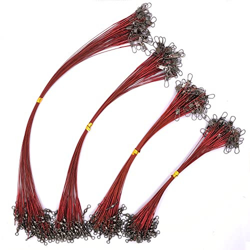 PISCORUSH 50pcs Fishing Wire Leaders Nylon-Coated Fishing Line Trace Lure Leaders with Swivels and Snaps Stainless Steel Fishing Tackle Leaders Tackle