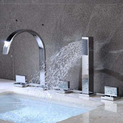 Cascade de Robinet de Baignoire, Robinet Monté sur Rebord de Baignoire 5 Trous, Robinet de Baignoire avec Douchette, Robinet de Baignoire pour les Baignoires