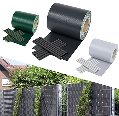 Yakimz Sichtschutzstreifen für doppelstabmatten, 35m x 19cm PVC sichtschutz, inkl.30 clips, Sichtschutz zaun Wetterfest, 450g/m², für gartenzaun Balkon doppelstabmattenzaun, Anthrazit