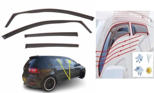 OEMM Set Of 4 Wind Deflectors IN-CHANNEL Type Compatible with VW R32 VOLKSWAGEN GOLF 5 MK5 5 door HATCHBACK 2004 2005 2006 2007 2008 2009 Acrylic Glass Side Visors Window Deflectors, DARK TINTED