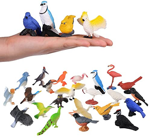 HOMNIVE Vogelfiguren, 23 Stück realistisch Adlerpapagei, Rotkehlchen, Eule Tierfiguren, Feengarten-Zubehör, Lernspielzeug für Puppenhaus Geburtstagskuchenaufsatz, Geschenk für Kinder