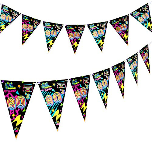 2 Packungen 80er Party Dekoration 80er Jahre Wimpelkette 80er Jahre Party Girlanden 80er Deko Banner für Erwachsene 1980er Partyzubehör Fotografie Hintergrund Foto Requisiten Cosplay