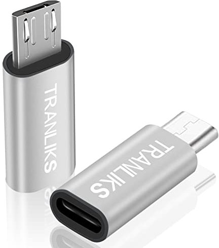 TRANLIKS Adaptador de Micro USB a Lightning, Paquete de 2 Adaptadores de Lightning (Hembra) a Micro USB (Macho) Solo para Carga, no se admiten Auriculares - Plata