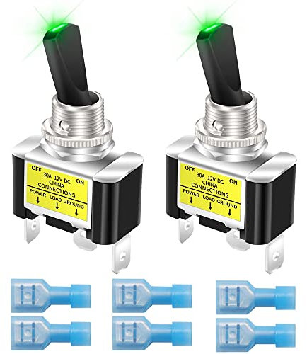 Gebildet 2Pcs Interruttore a Levetta Illuminato a Bilanciere 12V 30A Heavy Duty Racing Car Automotive Auto SPST Interruttore a Levetta Acceso/Spento LED Illuminato 12mm Dimensioni (Verde)