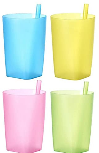 bopely Tasses pour Enfants avec Paille Intégrée, 4 Pcs De Paille en Une Pièce pour Enfants, Tasse De en Plastique en Plastique, Idéal pour Un Usage Quotidien