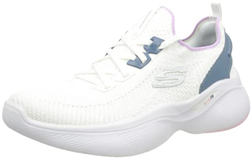 Skechers Damen Arch Fit Infinity Sneaker, Weißer Strick, marineblauer Lavendelbesatz, 38 EU