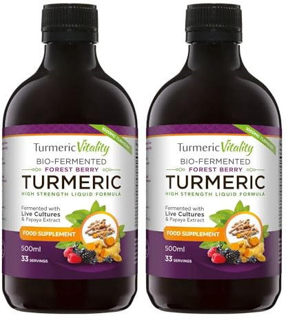 Bio-Fermented Turmeric with Bio Cultures and Papaya Enzymes - Fermented High Strength Liquid Turmeric Supplement with Black Pepper & Ginger Equivalent to 2 Turmeric Capsules - 2 Pack