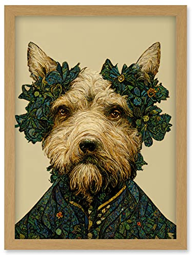 Doppelganger33 LTD Cute Fun Westie Dog Vintage William Morris Style Artwork Framed Wall Art Print A4