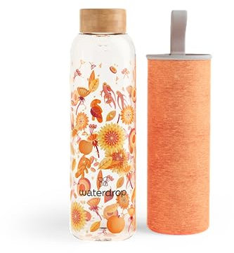 waterdrop® Gourde en Verre | Bouteille 600 ml | Avec Housse en Néoprène | Lavable au Lave-Vaisselle | Étanche, Réutilisable, Sans BPA