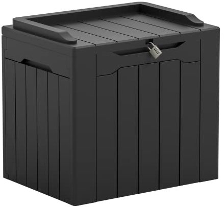 Greesum 31 Gallonen Harz Deck Box Große Outdoor Aufbewahrung für Terrassenmöbel, Gartenwerkzeuge, Poolbedarf, Wetterfest und UV-beständig, Abschließbar, Dunkelschwarz