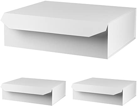 PACKGILO 3 Stück mattweiße, extra große Geschenkbox mit Deckel, 48.9x40.6x15.2 cm, harte magnetische Geschenkboxen für Geschenke, Kleidung, Bademantel, faltbar, Brautjungfer-Antragsbox
