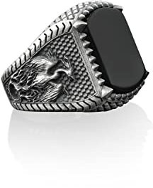 BySilverStone Jewelry Onyx-Edelstein Phoenix 925 Silberring, Sterlingsilber-Edelstein-Herrenring, Feuervogel-Mythologie-Silberring, Erinnerungsgeschenk, Ring Für Männer