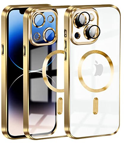 KetteTech Handyhülle für iPhone 13 Hülle Compatible with Magsafe Clear Magnetische [Kameraschutz Eingebaut][Werde Niemals Gelb] Stoßfest Schutzhülle Transparent für iPhone 13 Case, Gold
