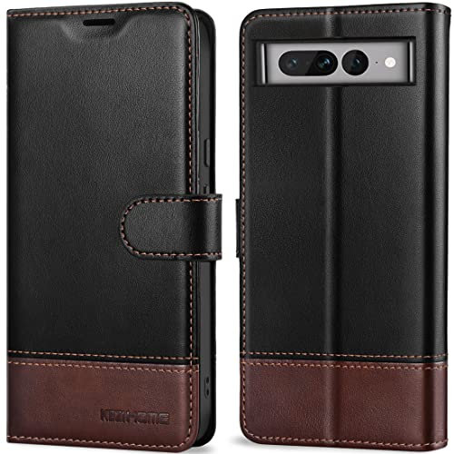 KEZiHOME Handyhülle für Google Pixel 7 Pro Hülle [RFID-Schutz] [Magnetverschluss] [Ständer] Premium PU Ledertasche Case Stoßfeste Schutzhülle Kompatibel mit Pixel 7 Pro (6,7zoll)(Retro Schwarz/Braun)