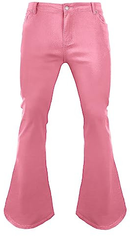 Pantaloni da uomo con fondo a campana anni '70, pantaloni svasati da discoteca, adatti per abiti anni '60 e '70, jeans vintage da uomo con fondo a campana, rosa, 35W