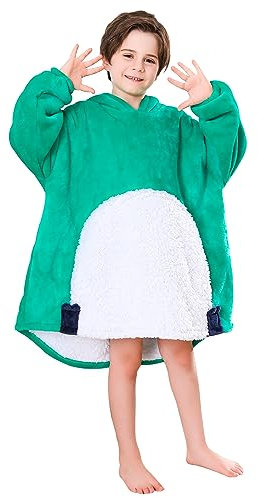 softan Wearable Blanket Hoodie für Kinder, Superwarme und kuschelige Plüsch Sherpa Flanell Kapuzendecke mit Riesentasche, Jungen & Mädchen, Eine Größe für die meisten Jugendlichen, Dinosaurier Print