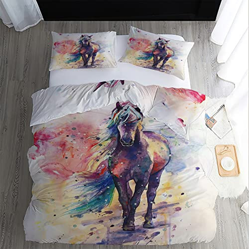 GEDAEUBA Parure Copripiumino Singolo Cavalli, Copri Piumino 150x200 e Federa 50x80, Set di Biancheria da Letto Animali della Fattoria in Microfibra Morbido, con Cerniera