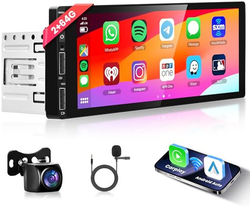2G+64G Sans Fil Carplay Android 13 Autoradio 1 Din avec Sans Fil Android Auto GPS Navi WiFi 6.86 Pouces Écran Autoradio avec Mirror Link Bluetooth FM/RDS/DAB/OBD/DVR Commande au Volant Caméra de Recul