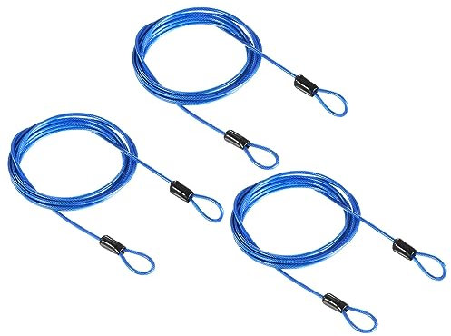PATIKIL Seguridad Cable 2,5mm x 2m/6,5 Pies, 3 Paquete Recubierto Equipaje Cerradura Cable Cuerda con Doble Bucle, Claro Azul