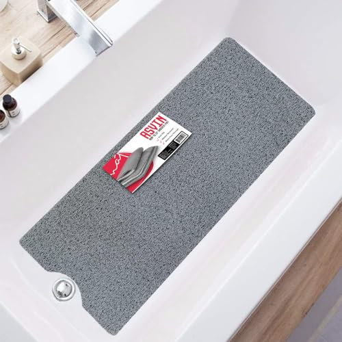 Asvin Rutschfeste Bade- und Duschmatte für Badewanne und Nassbereich (40 x 120 cm, Grau)