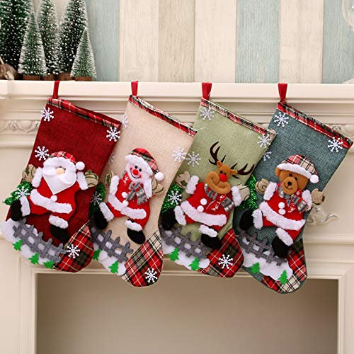 Odziezet Weihnachtsdekoration Nikolausstrumpf Groß Nikolausstiefel zum Befüllen Weihnachtsdeko für KaminWand Treppe Weihnachtsbaum Nikolaus Strumpf zum Füllen Aufhängen Weihnachsstrumpf (Bär)