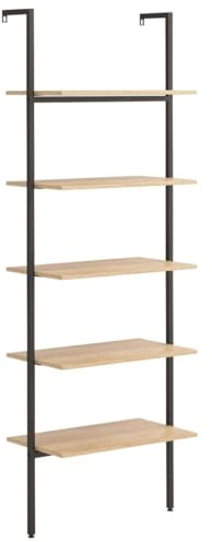 vidaXL Anlehnregal mit 5 Ablagen Bücherregal Büroregal Standregal Aktenregal Leiterregal Wandregal Bücher Regal Hellbraun Schwarz 64x35x185 cm