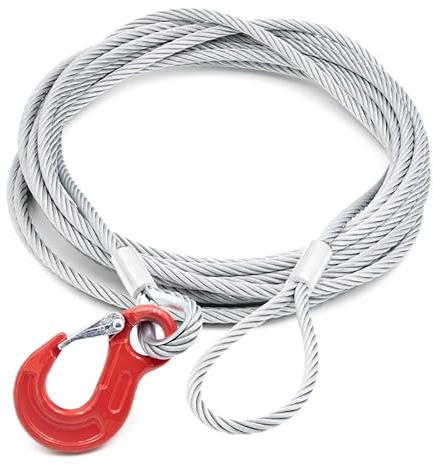 ALFA LOGISTIK Anschlagseil 8mm Durchmesser 1m Länge mit Haken und Öse - Drahtseil mit Haken - Stahlseil mit Ösen und Haken - Zuverlässiges Forstseil