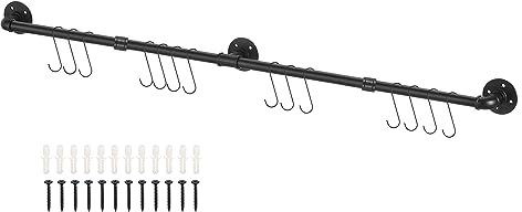 sourcing map Industrial Pipe Towel Bar, Wall Mounted DIY Rustic Iron Bathroom & Kitchen Pot Rack (160cm)