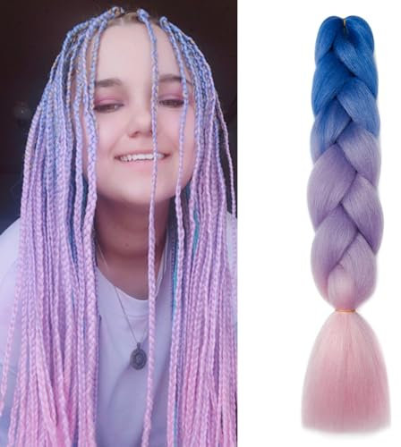 Dcbaboo Braids Extensions Kunsthaar zum Einflechten 1 Stücke Ombre Braiding Hair Kanekalon Haare zum Einflechten Haarverlängerung Zöpfe Afro Crochet Box Braids Flechten 100g, Blau-Lila-Rosa