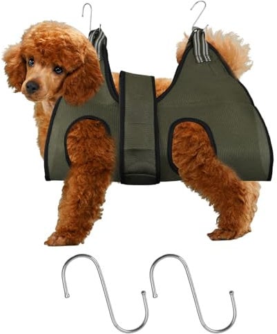Bhoulandi Pet Grooming Hammock for Cats & Dogs, Breathable Dog Grooming Harness, Velcro Restraint, Army Green, M