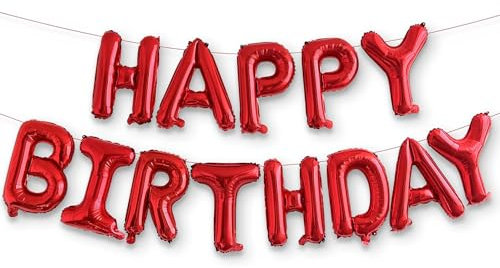 Ponmoo Folie Luftballons Happy Birthday Banner Kit - Rot, Party Dekorationen Ballons, Geburtstagsparty Folienballons Gute zum Geburtstag für Erwachsene Kinder