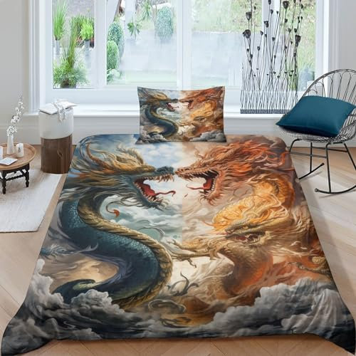 CEmeLi Evil Dragon Kinder Bettwäsche 3D Print Betten Set Bettwäsche Set Microfaser Qualität Bettbezug Mit Kissenbezug 3 Teilig Sets Single(135x200cm)