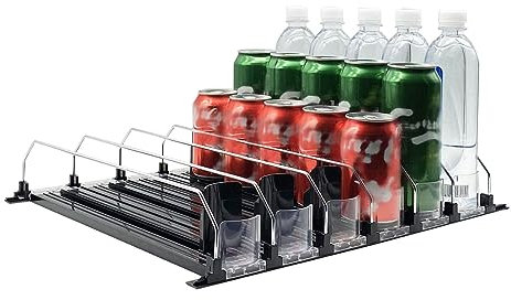 Drink Dispenser for Fridge, Soda Can Organizer for Mini Fridge Organizer, Width Adjustable Beverage Pusher Glide, Beer Pop Can Water Bottle Storage for Pantry, Kitchen 6 Rows, 12.2in (31cm)