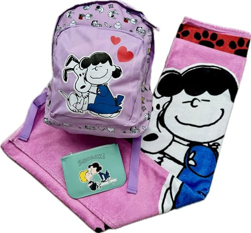 ONOMATO! Rucksack | Strandtuch | Portemonnaie | Peanuts Snoopy | Kinder | Sommer Set | Geschenke für Mädchen | Urlaub | Lucy