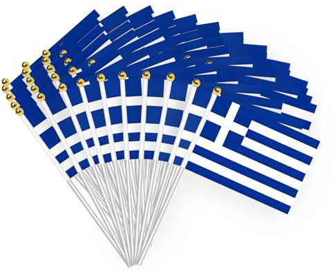 50 Stück Griechische Handgehaltene Flagge 21 * 14CM Banner Hand Winken Flagge Griechische Fahne mit 30cm Plastik-Fahnenmast Feiertag Parade Dekoration