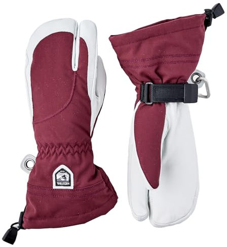 Hestra Damen Heli Ski Female Glove 3-Finger Leder Schneehandschuh zum Skifahren, Snowboarden und Bergsteigen - Bordeaux/Offwhite - 9