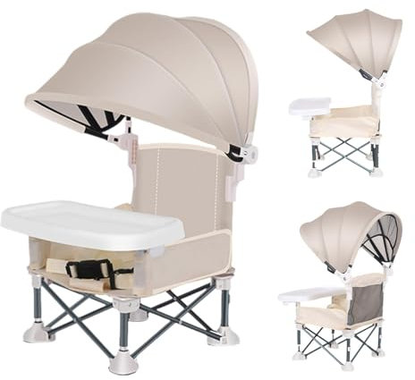 Silla De Camping Para Bebé - Asiento Elevador De Viaje Para Bebé | Asiento De Comedor Para Niños Pequeños Bandeja Extraíble Con Parasol | Silla De Alimentación Para Bebés Silla De Alimentación Plegabl