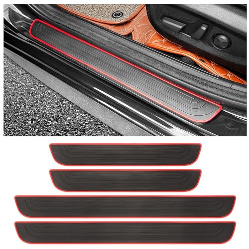 4 Stück Einstiegsleisten Auto,Kratzfester Gummi Auto Einstiegsleisten Schutz für Türschwellen,Universeller Wasserdichter Einstiegsleisten Schutz Auto Zubehör (Schwarz/Rot, Breite 6CM)