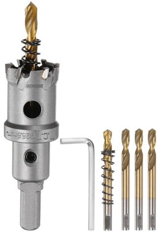 sourcing map Carbide Hole Saw Kit 25.5mm (1) Metal Hole Cutter Set with 5pcs Center Drill Bits Springs 1pcs Wrench for Stainless Steel Copper Iron Aluminum